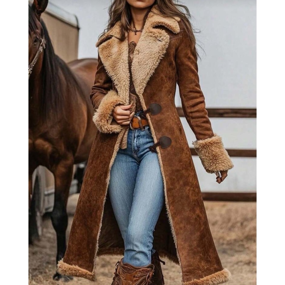Bohemian Retro Vegan Suede Sherpa Lined Coat Jacket S M L XL XXL